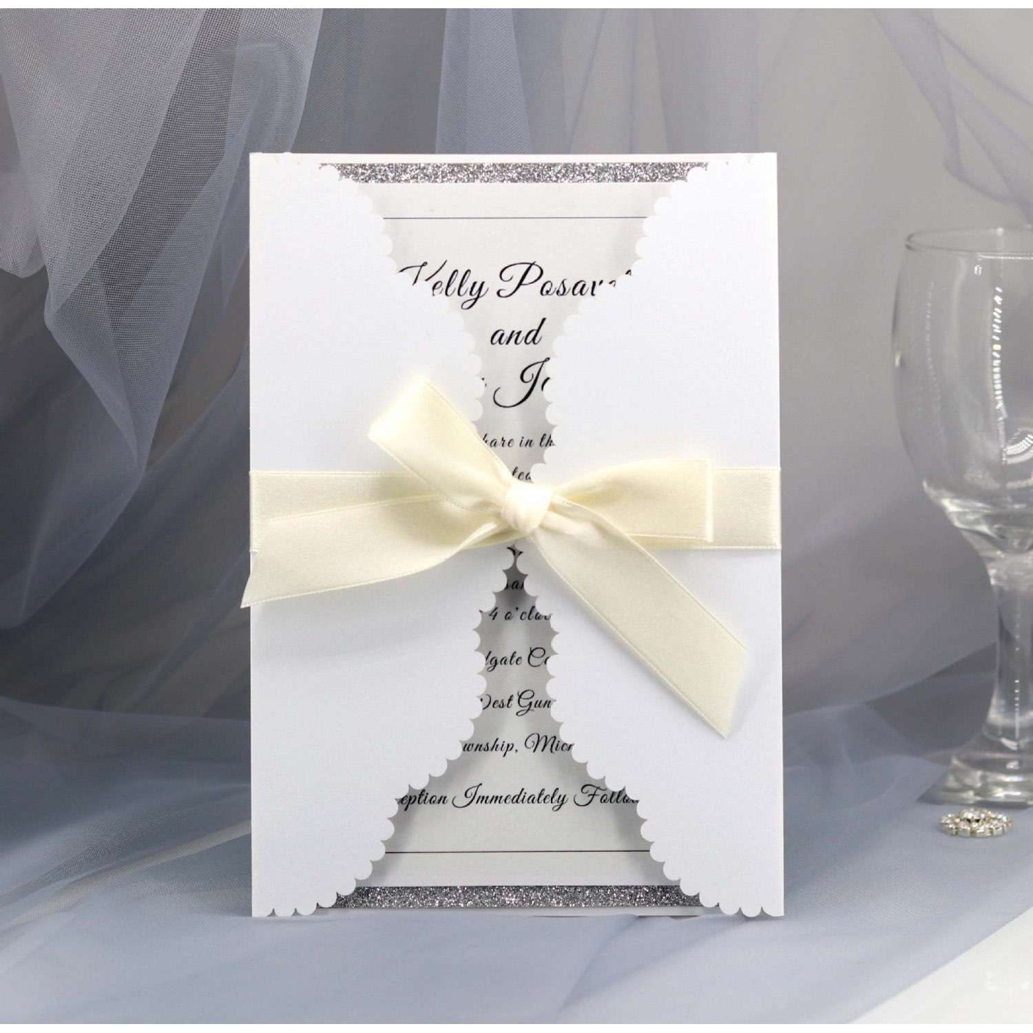 Wedding Invitation Card Slivery Insert Card Laser Invitation Glitter Card